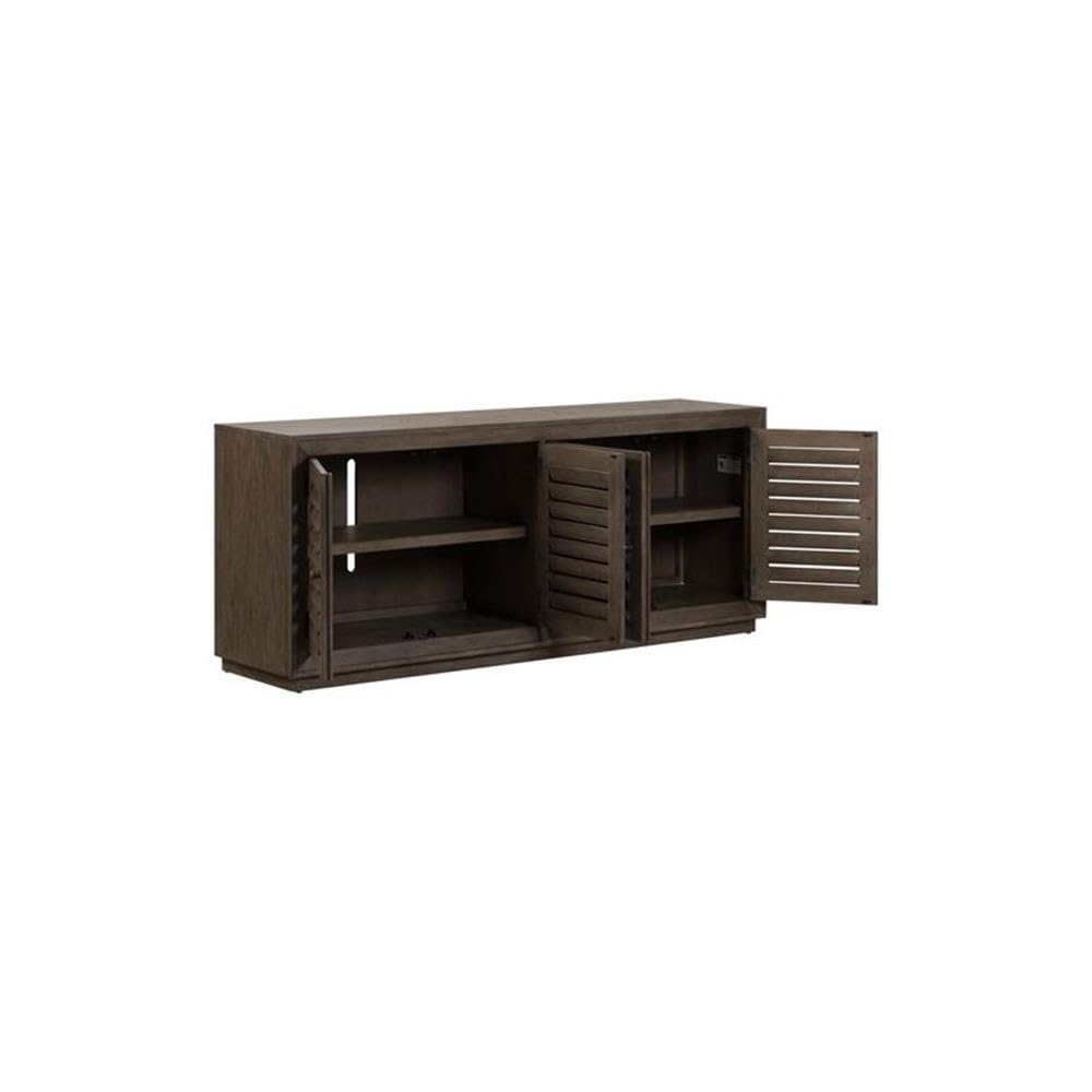 78 Inch TV Console with Adjustable Shelves and Louvered Panel Doors S73726