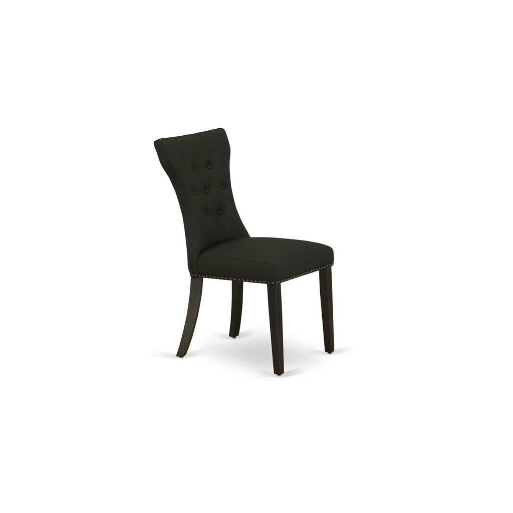 Black Linen Fabric Upholstered Dining Chairs Set of 2 E1541