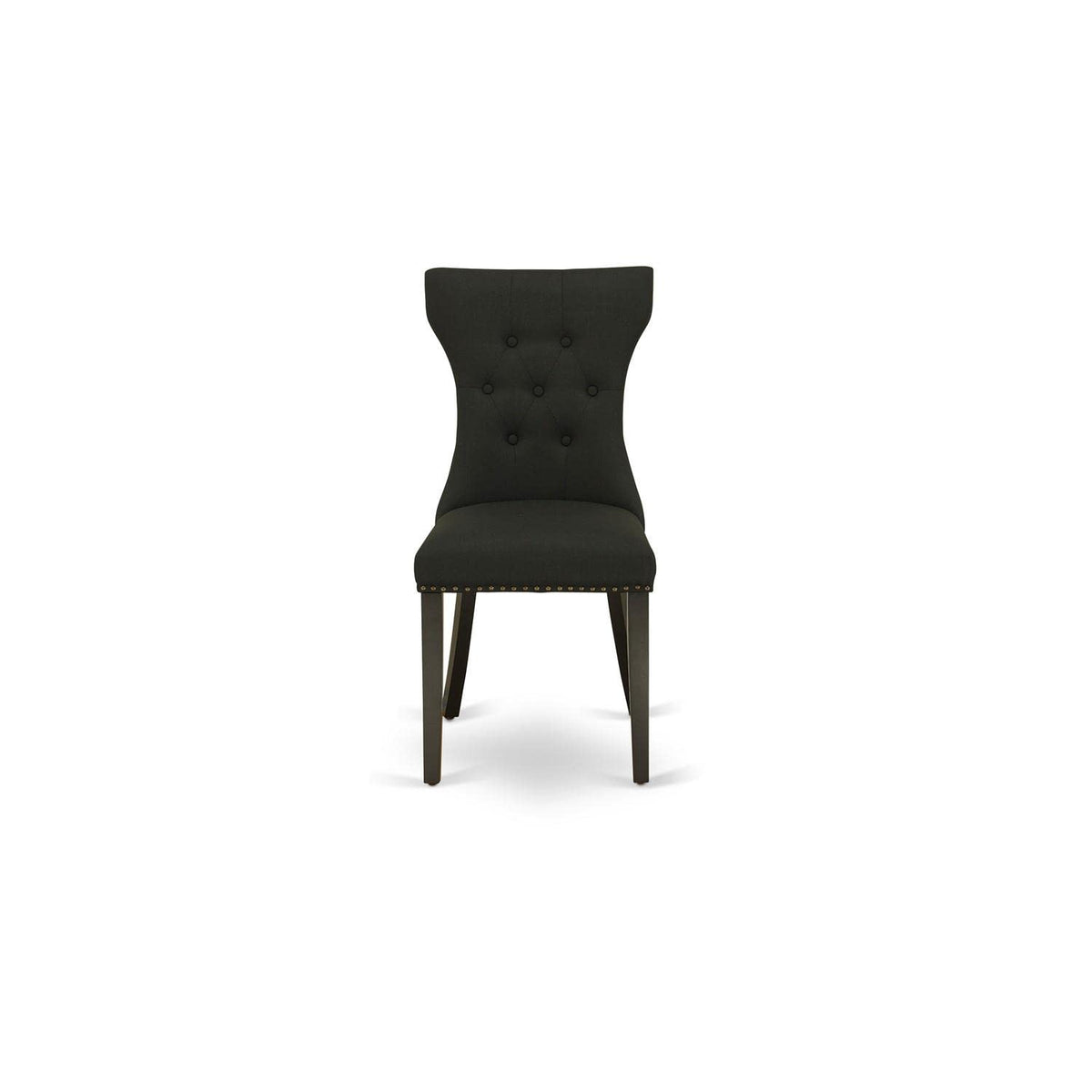 Black Linen Fabric Upholstered Dining Chairs Set of 2 E1541