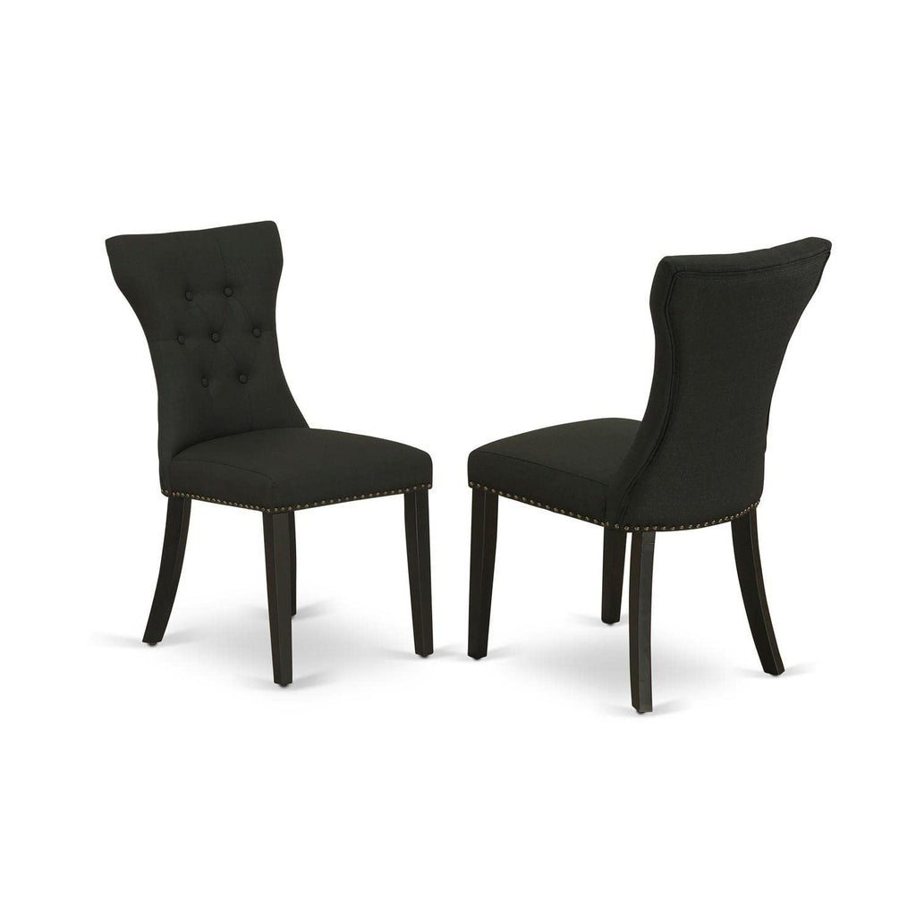 Black Linen Fabric Upholstered Dining Chairs Set of 2 E1541