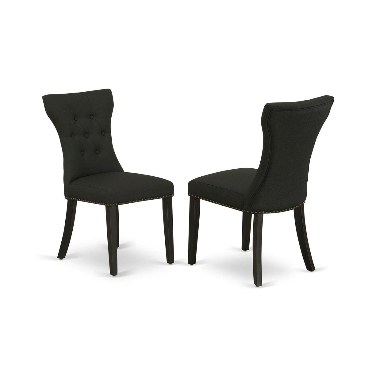 Black Linen Fabric Upholstered Dining Chairs Set of 2 E1541