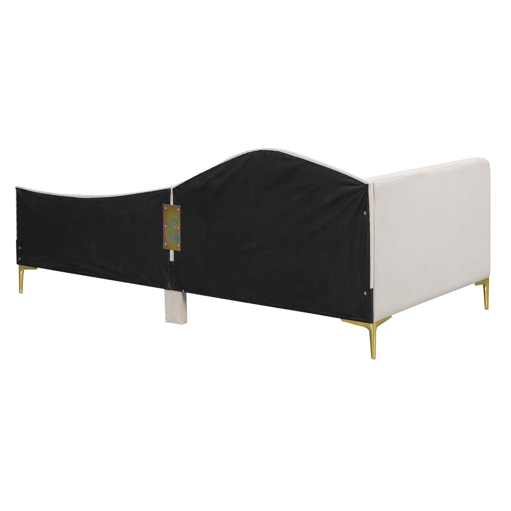 Twin Size Beige Linen Upholstered Daybed with Headboard A753847