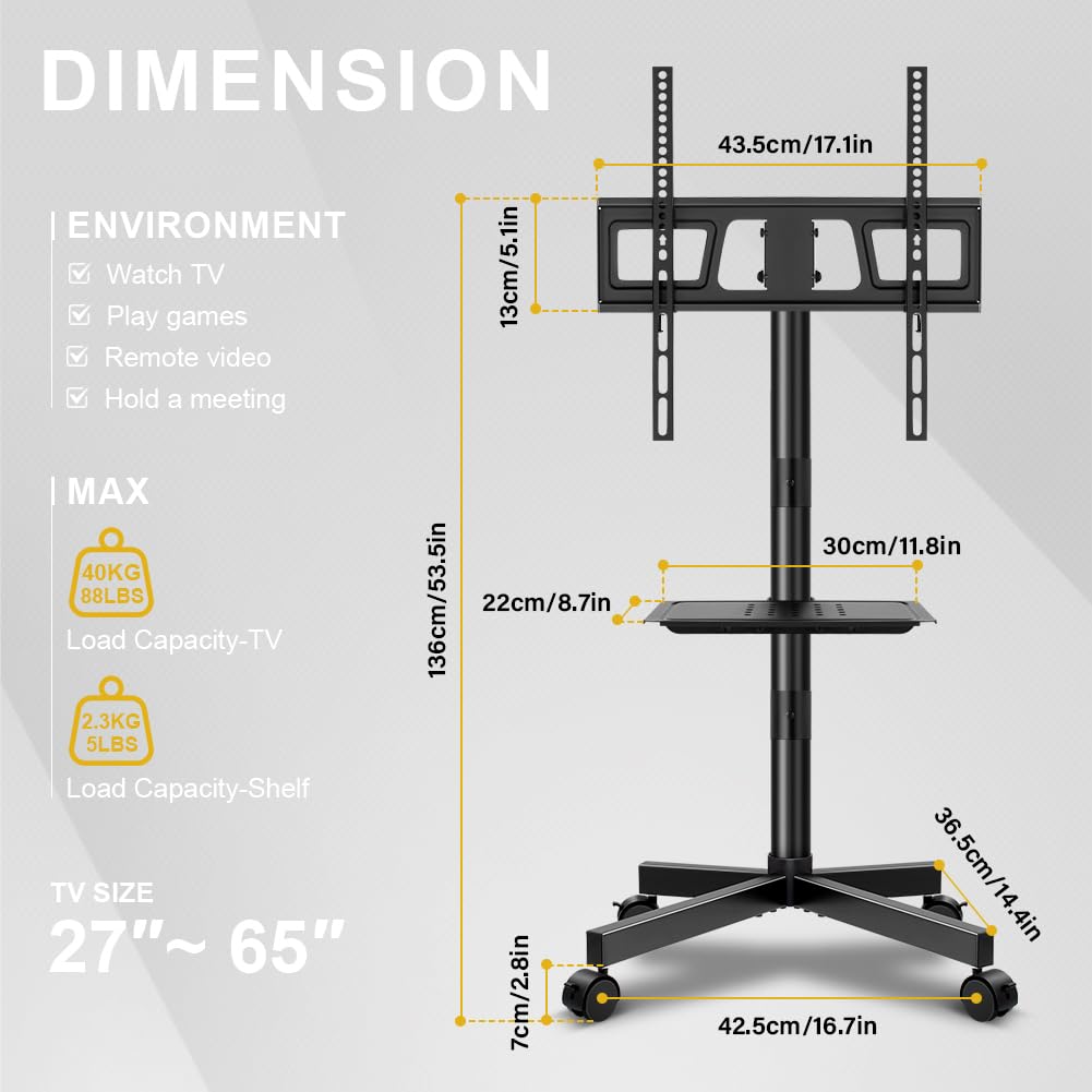Mobile TV Cart Rolling TV Stand for 23-65 Inch Flat Panel Curved Screen TVs J5061