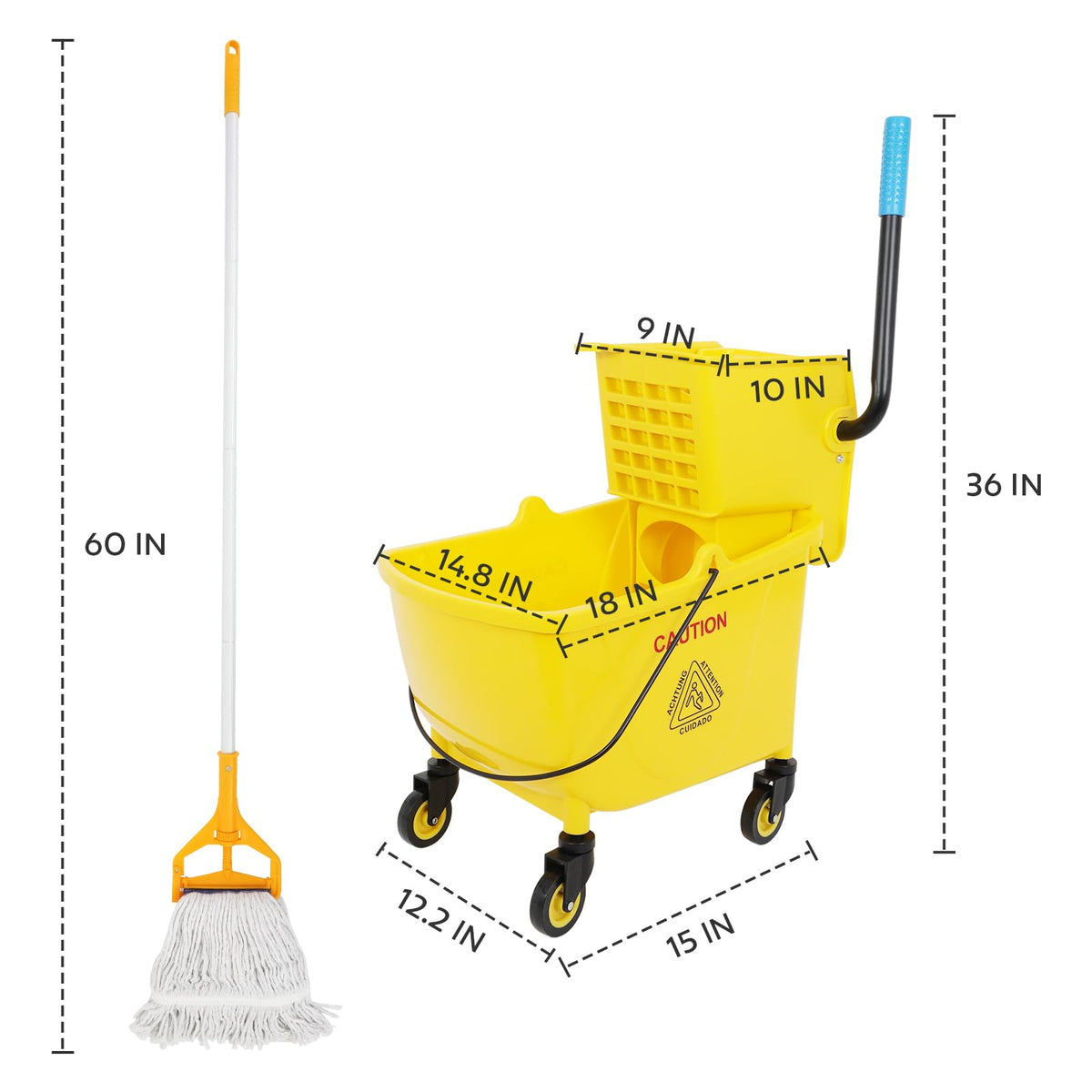 35 Qt Mop Bucket with Side Press Wringer on Wheels Y944