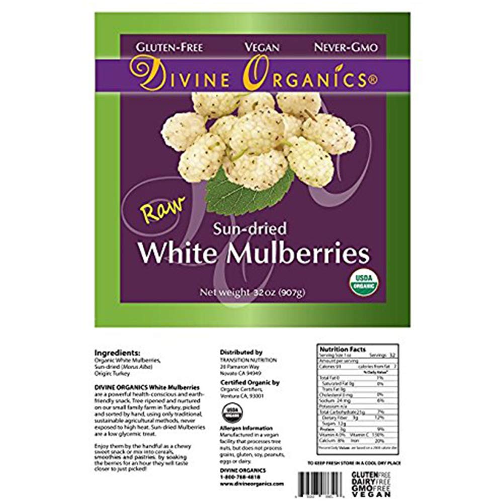32oz Raw Organic White Sun Dried Mulberries H9152