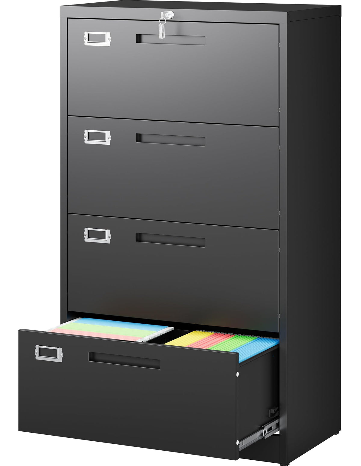 Black 4 Drawer Metal Lateral File Cabinet with Lock N22249