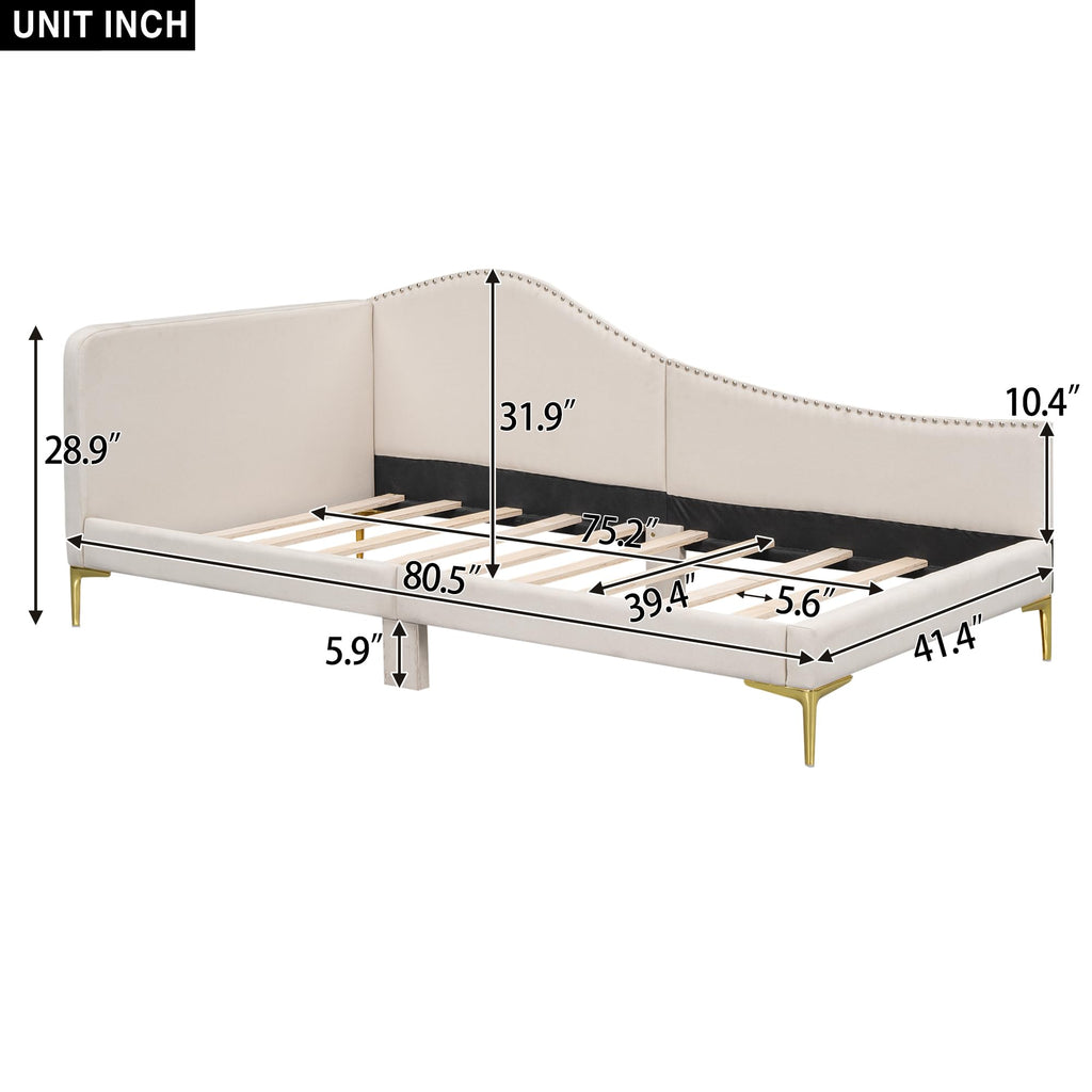 Twin Size Beige Linen Upholstered Daybed with Headboard A753847