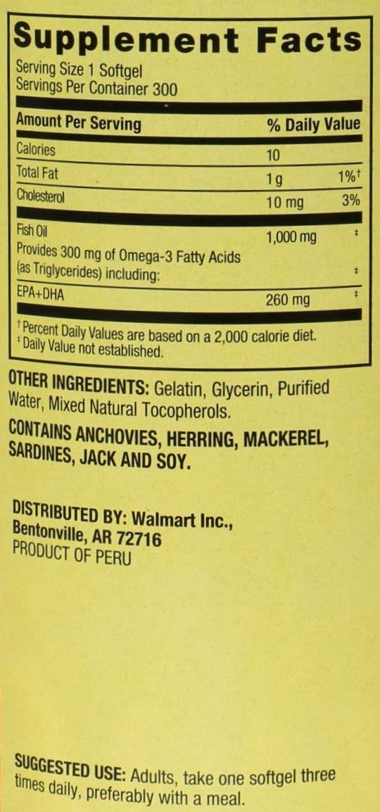 Fish Oil 1,000 mg Omega-3 300 mg 300 Softgels J88017