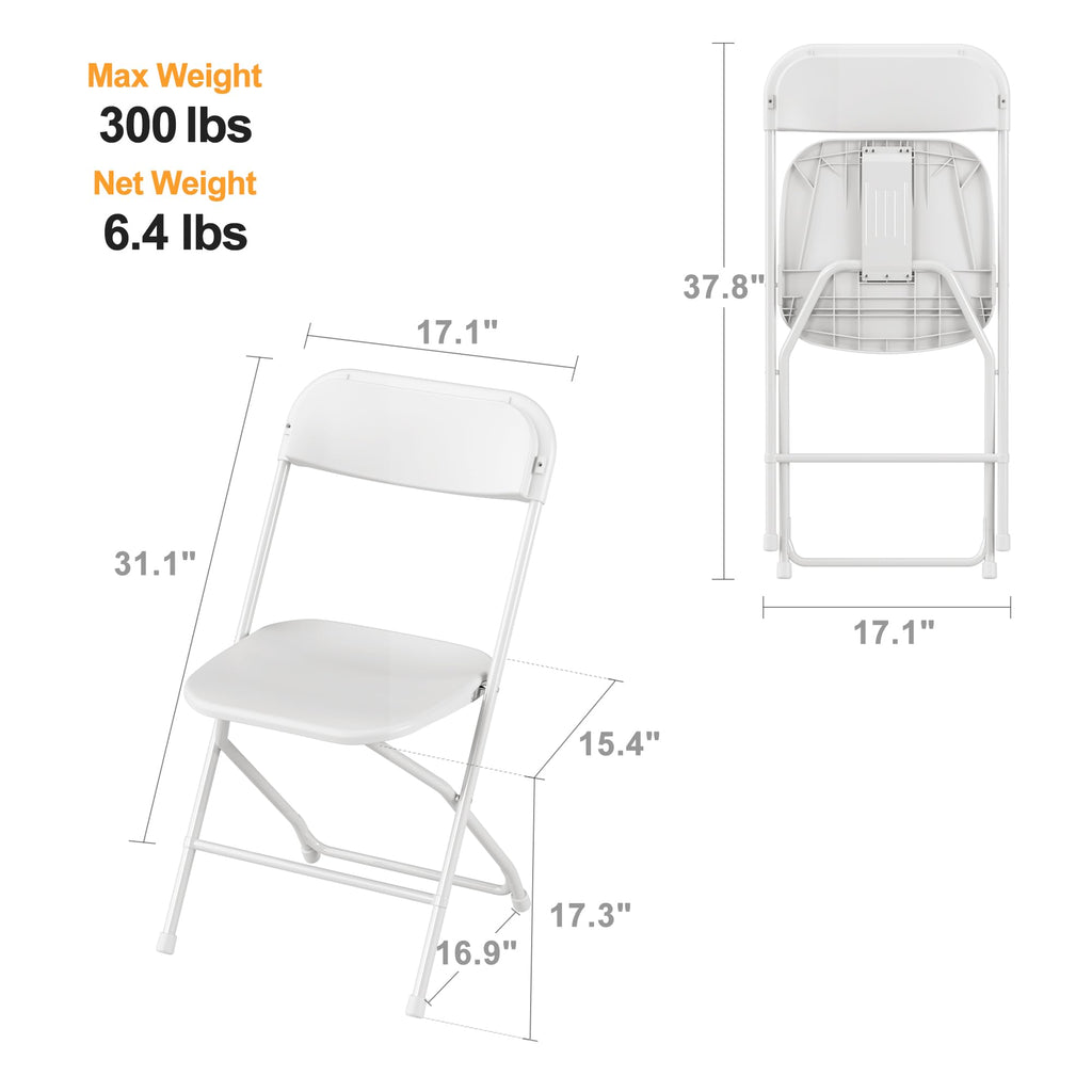 6 Pack White Plastic Folding Chair with Steel Frame C13200