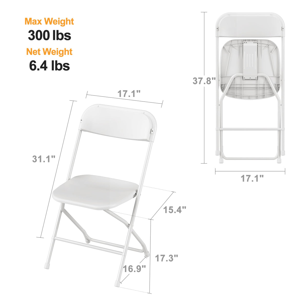 6 Pack White Plastic Folding Chair with Steel Frame C13200