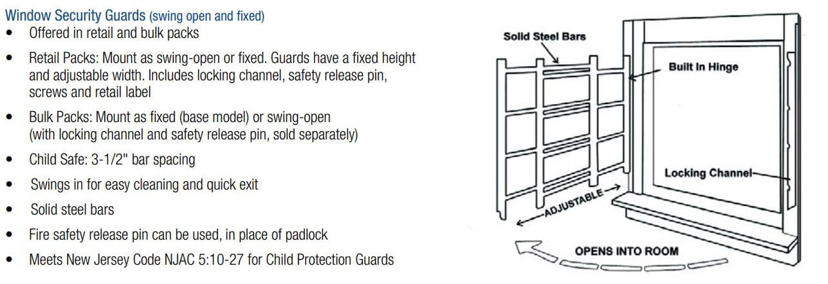 White 3-Bars Adjustable Width Window Safety Guard G7771