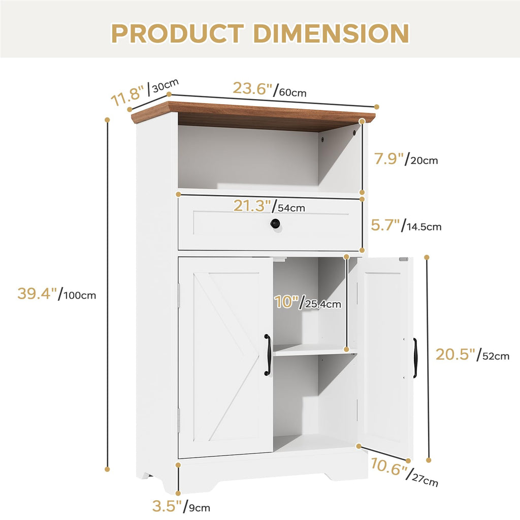 White Storage Cabinet with Barn Doors and Drawers P63370