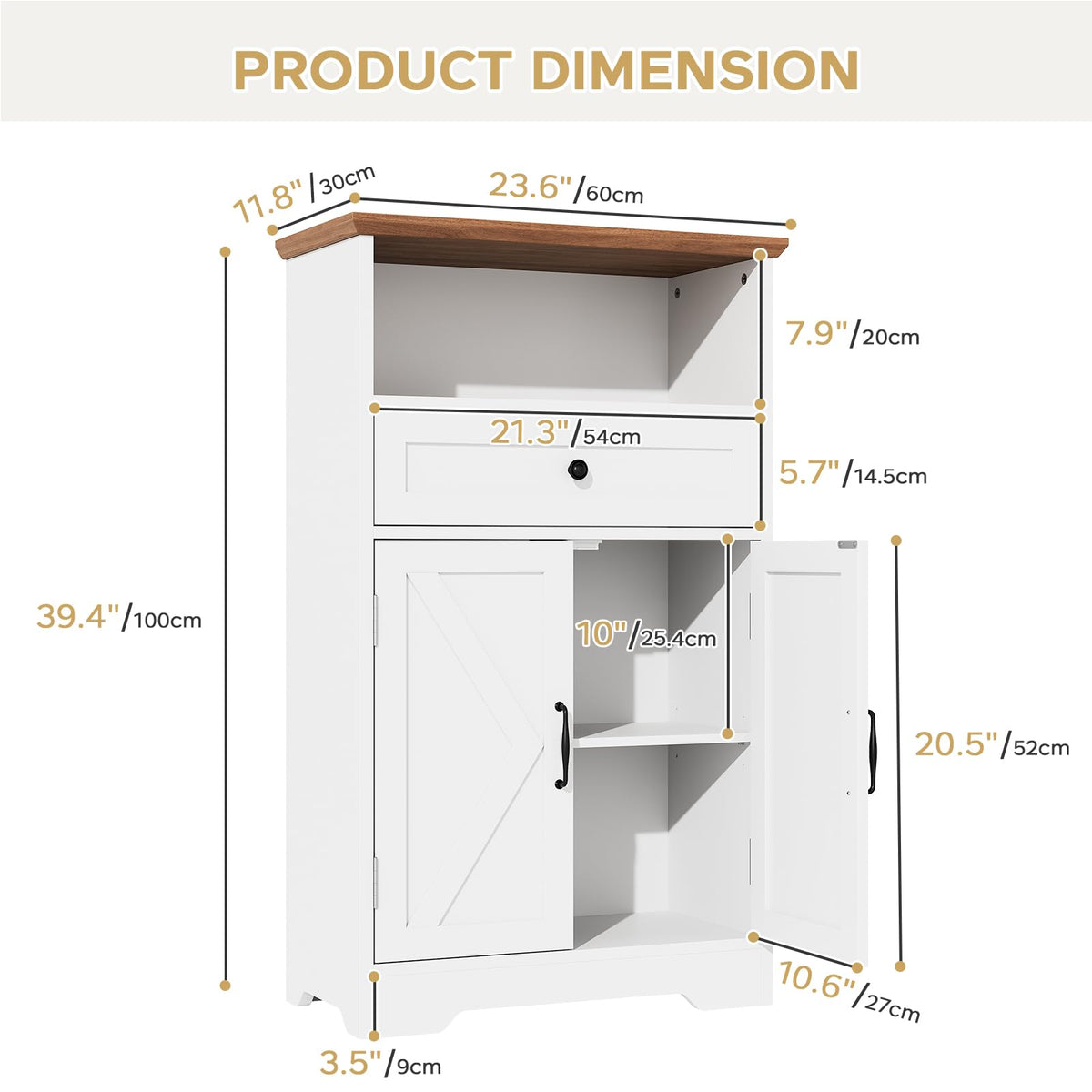 White Storage Cabinet with Barn Doors and Drawers P63370