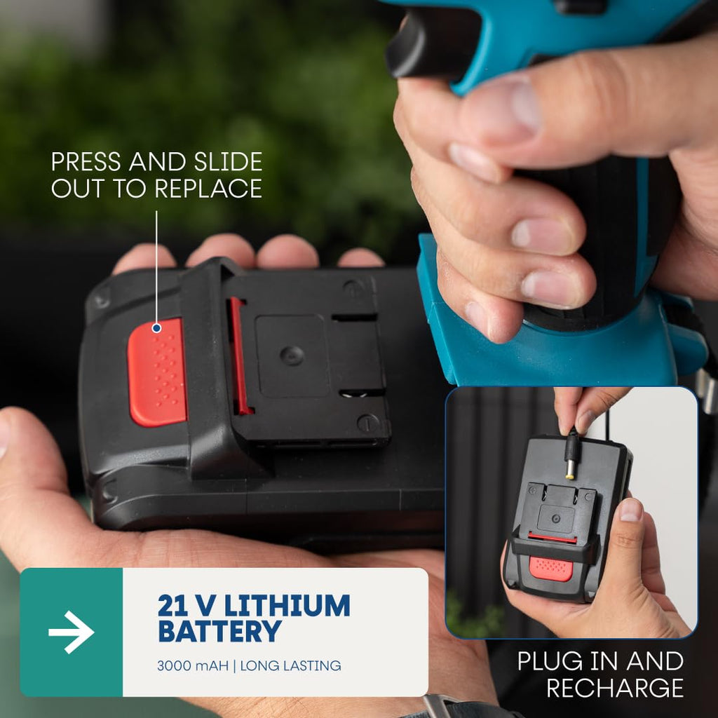 21V Cordless Drill Set with 2 Batteries and Charger O7395