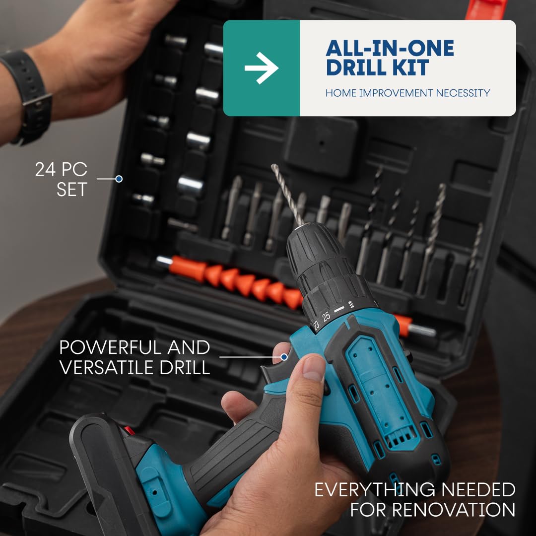 21V Cordless Drill Set with 2 Batteries and Charger O7395
