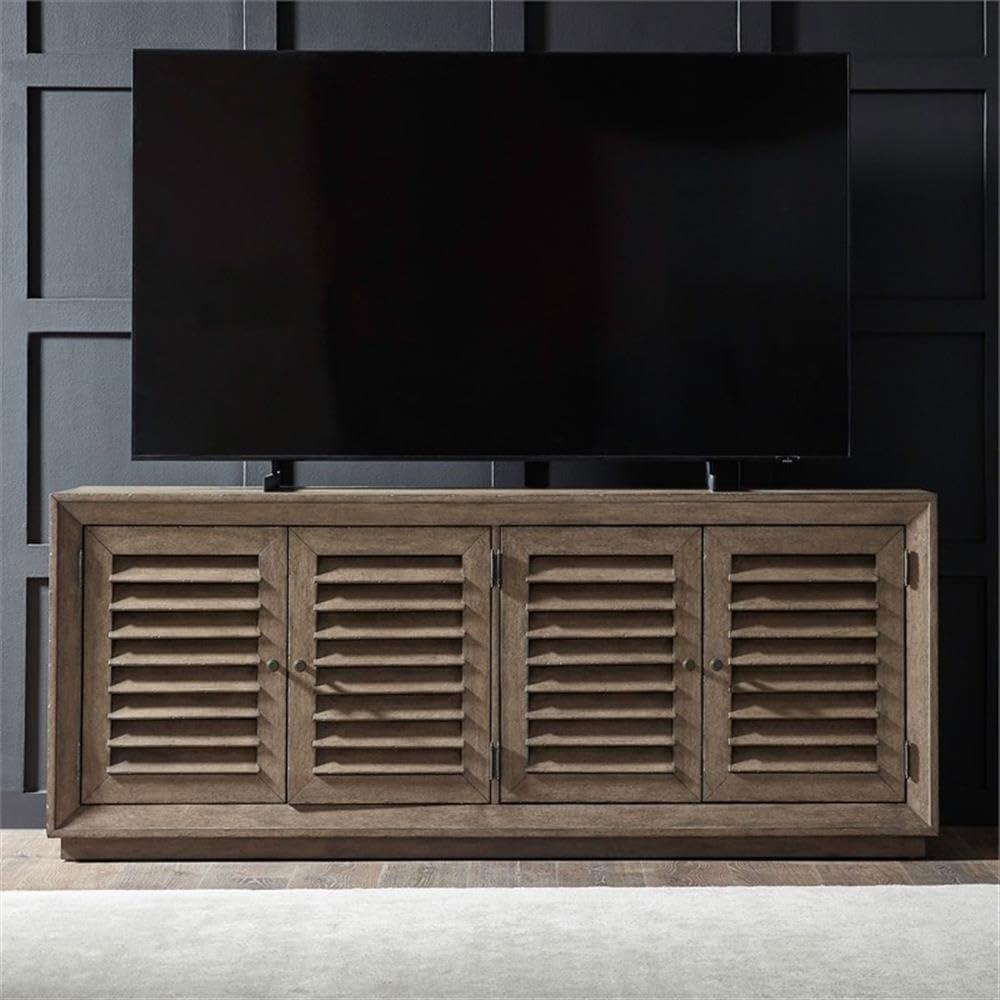 78 Inch TV Console with Adjustable Shelves and Louvered Panel Doors S73726