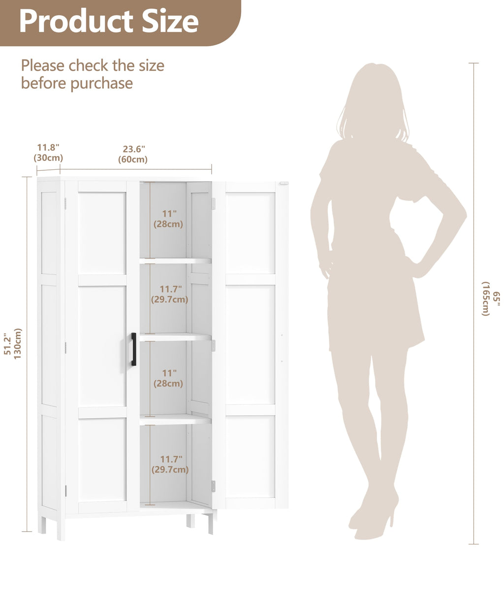51.2"H Tall White 2 Doors Bathroom Cabinet H430