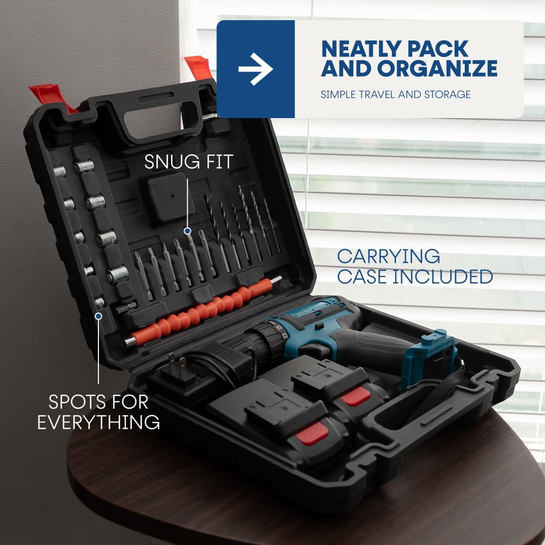 21V Cordless Drill Set with 2 Batteries and Charger O7395