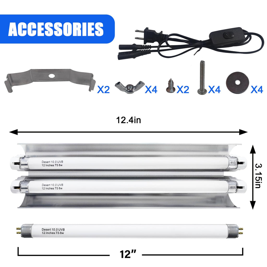 16 Watts 12 Inches T5 10.0 UVB Reptile Light Fixture C44414