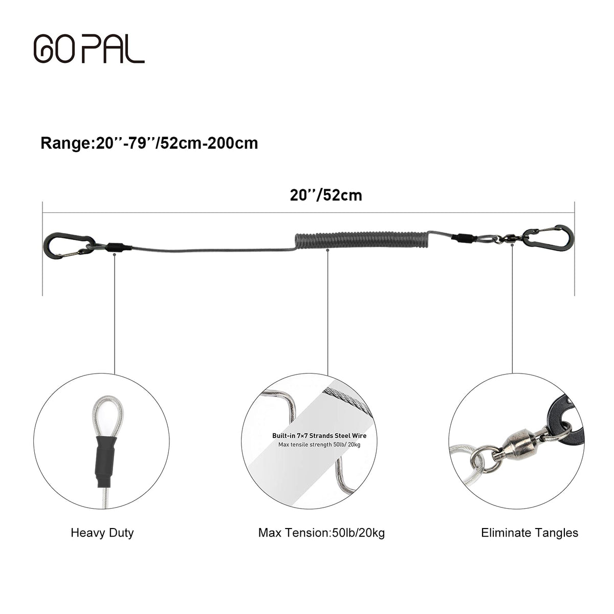 Heavy Duty Kayak Paddle Leash, Retractable Fishing Rod Tether, 2 Pack T4621