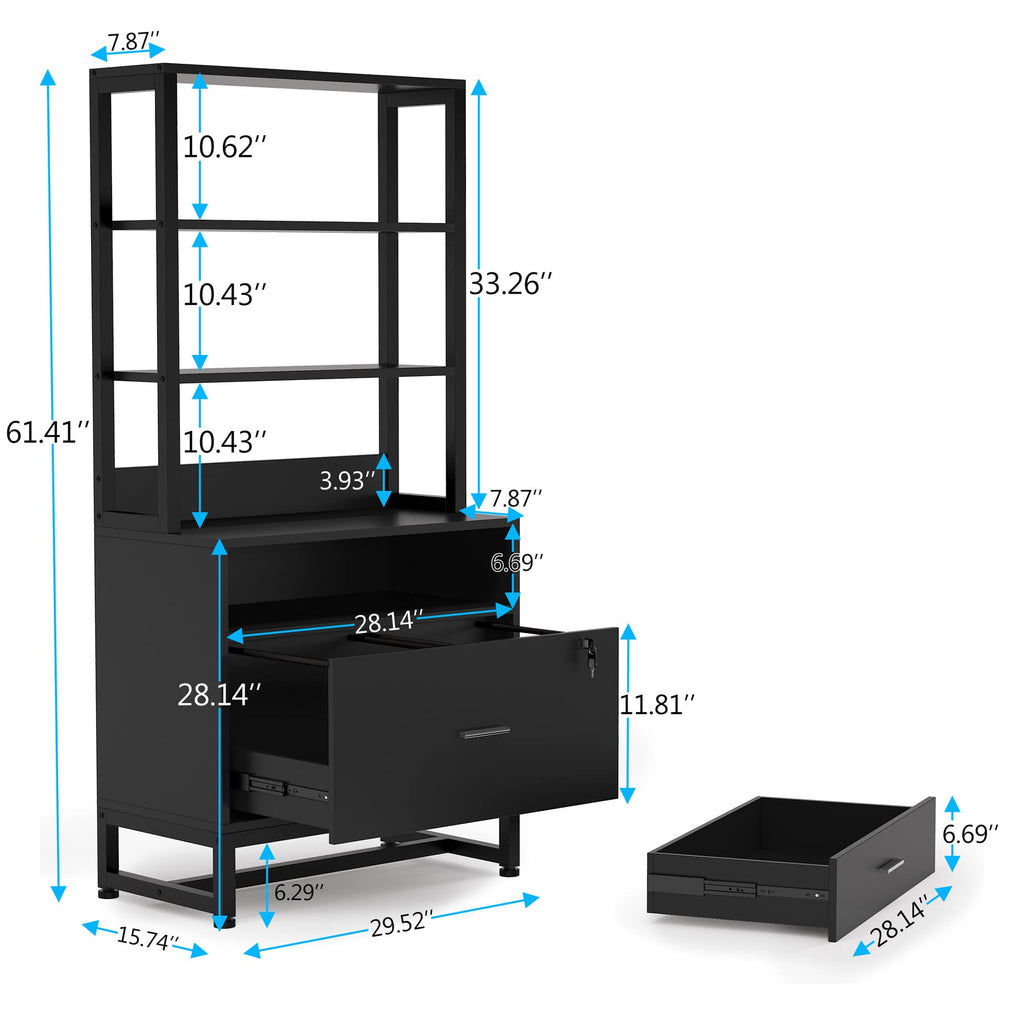 2 Drawer Vertical File Cabinet with Lock & Bookshelf Black C78587