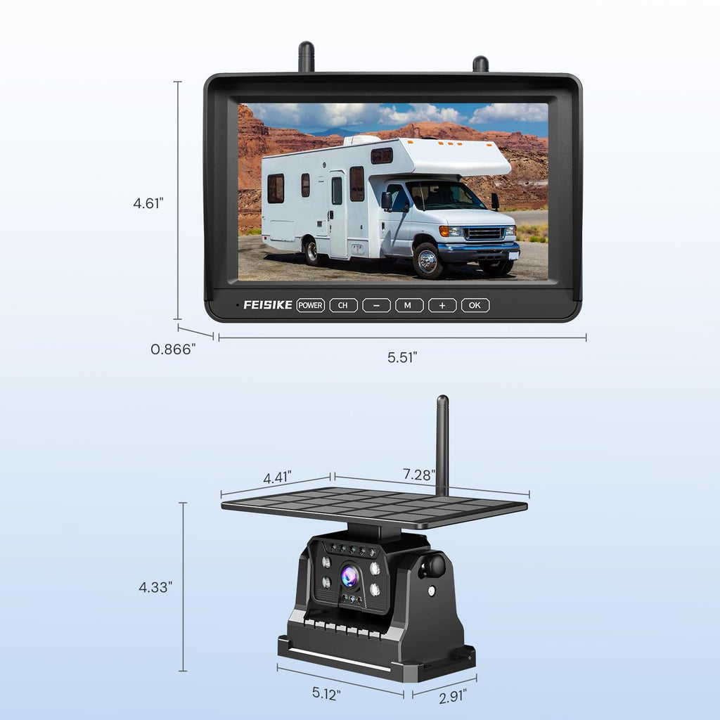Magnetic Solar Wireless Backup Camera with 7" 1080P Monitor A39785