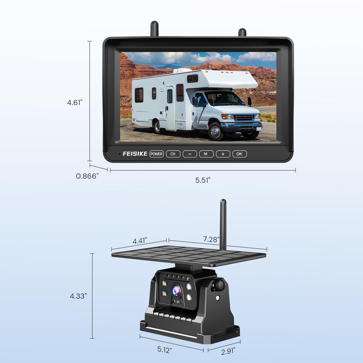 Magnetic Solar Wireless Backup Camera with 7" 1080P Monitor A39785