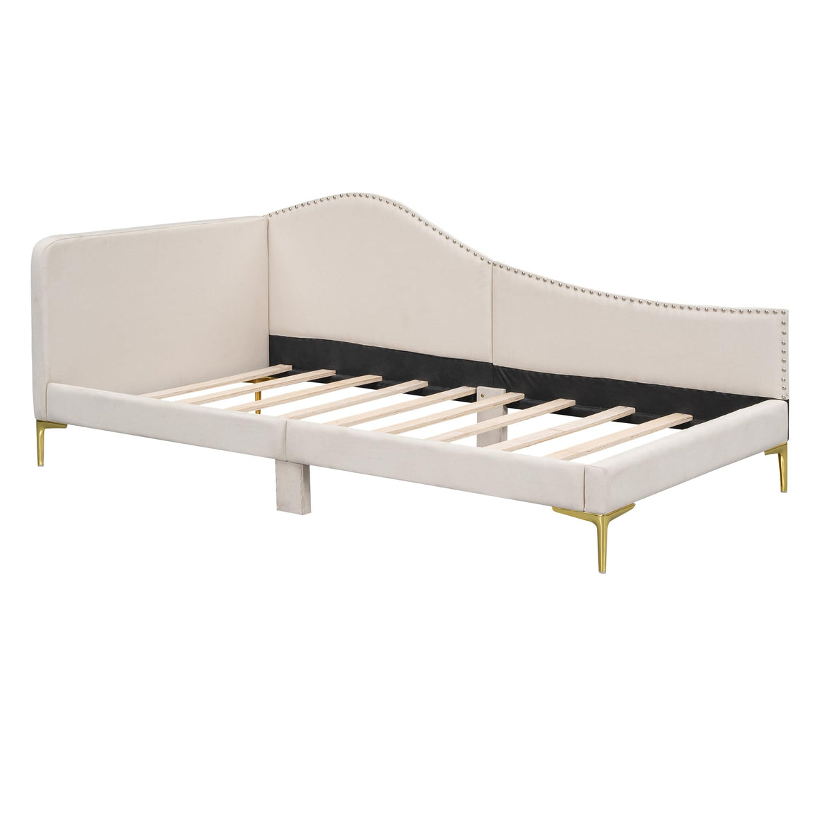 Twin Size Beige Linen Upholstered Daybed with Headboard A753847