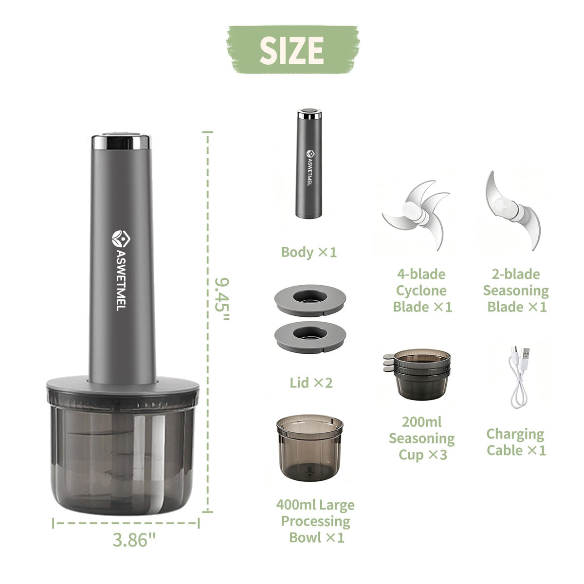 Grey 4-Cup Electric Mini Food Processor I489