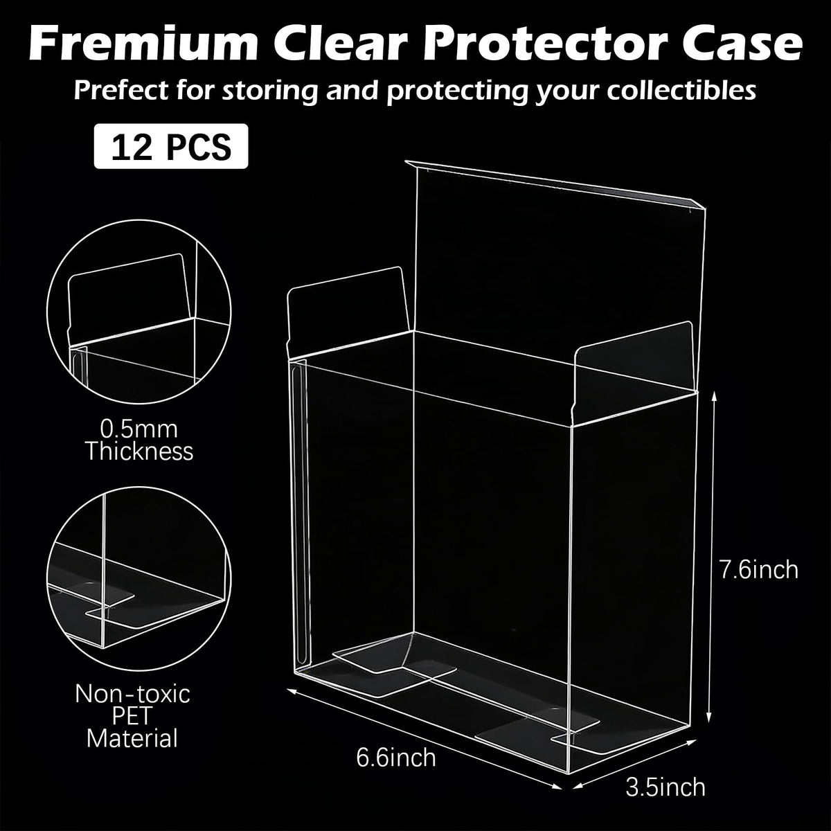 12 Pack Clear PET Plastic Display Storage Case 7.6 x 6.6 x 3.5 Inches X331