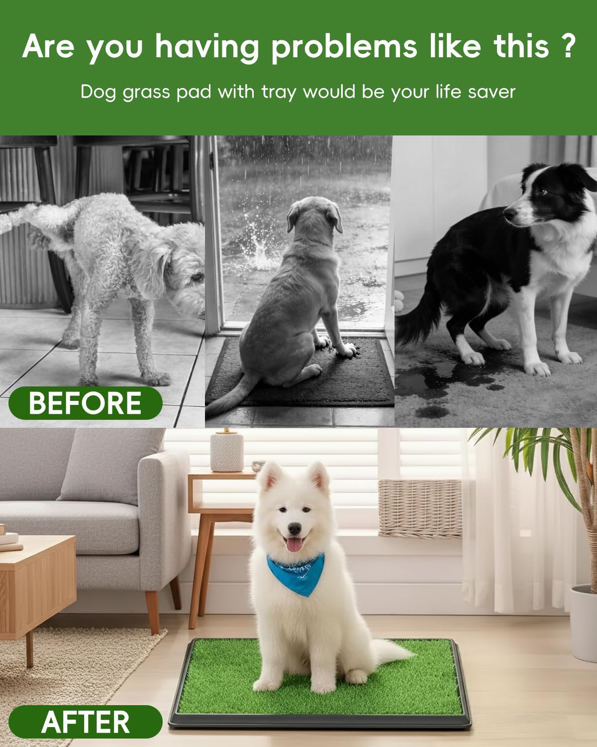 25" x 20" Artificial Grass Dog Potty Training Pad with Tray K7465