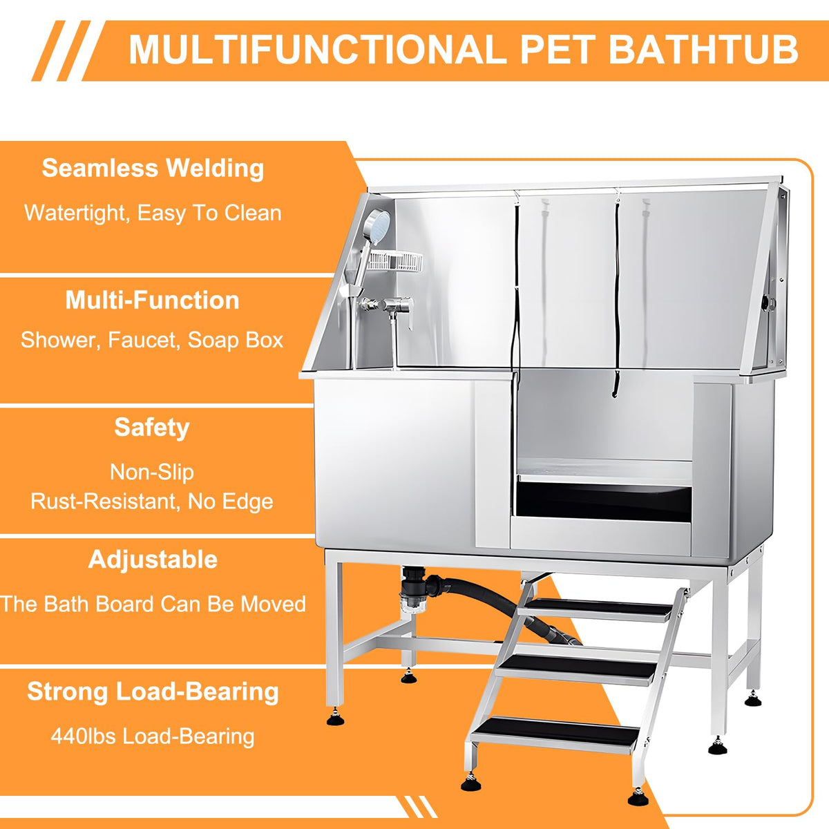 Stainless Steel Dog Washing Station with Stairs I414223