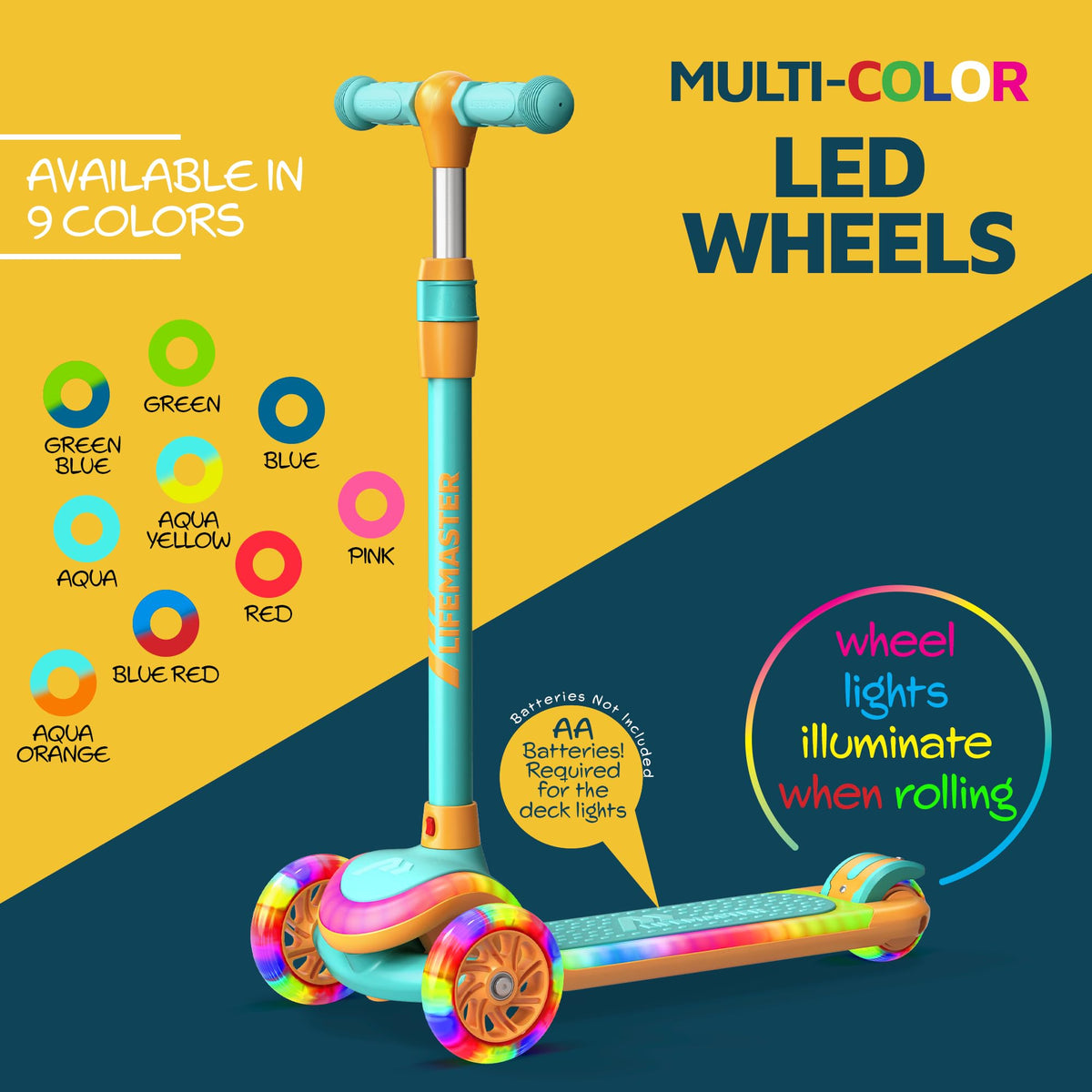 3-Wheel Kids Scooter with Multi-Color Lights X38670