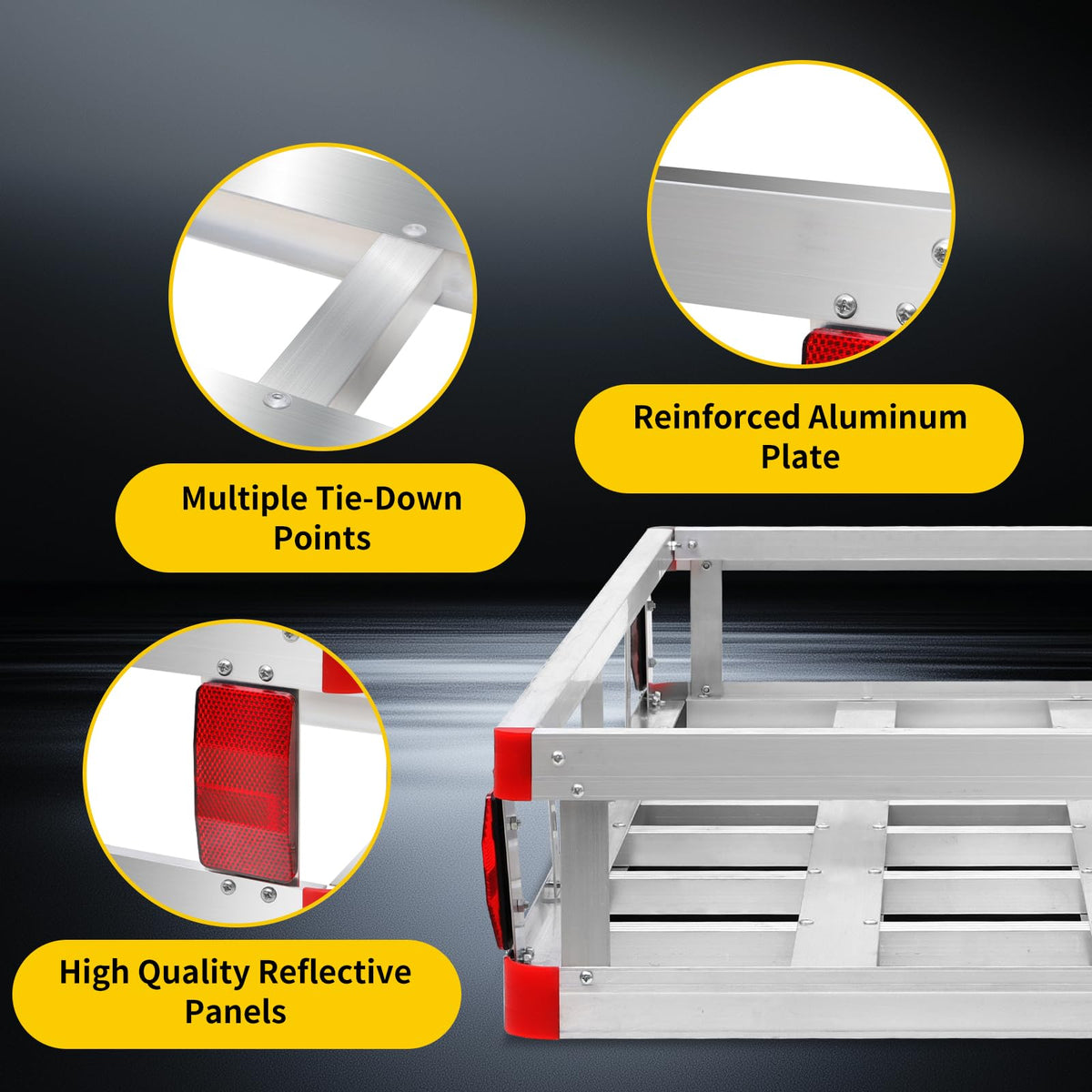 Aluminum Cargo Carrier with High Side Rails, 500-lb Load Capacity, Grey, 49" x 22.5" A58413