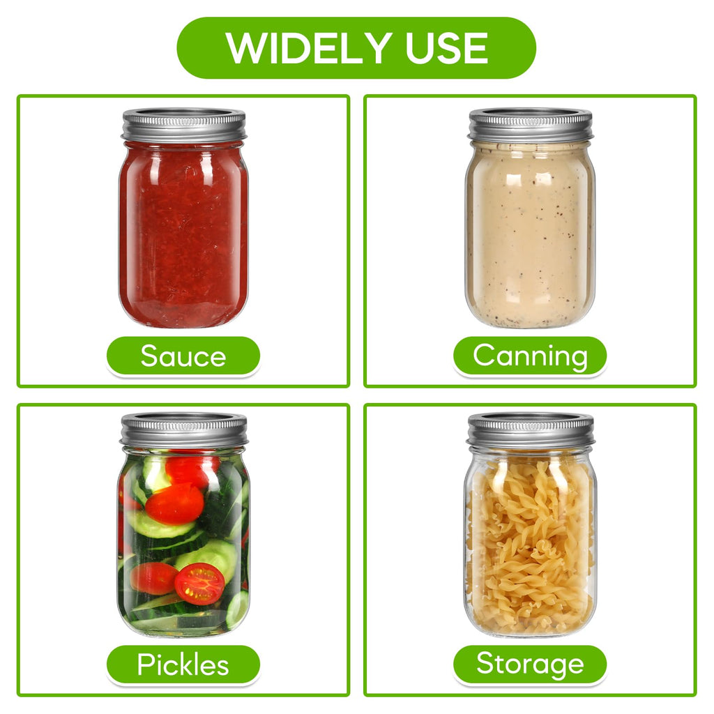12 oz 8 Pack Regular Mouth Glass Mason Jars with Airtight Lids D347