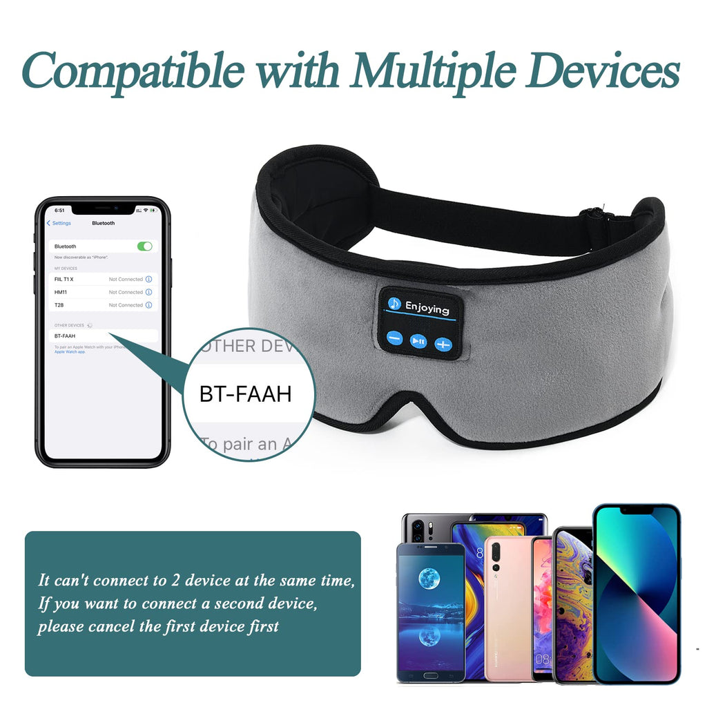 Wireless 3D Eye Mask Sleep Headphones Grey I900