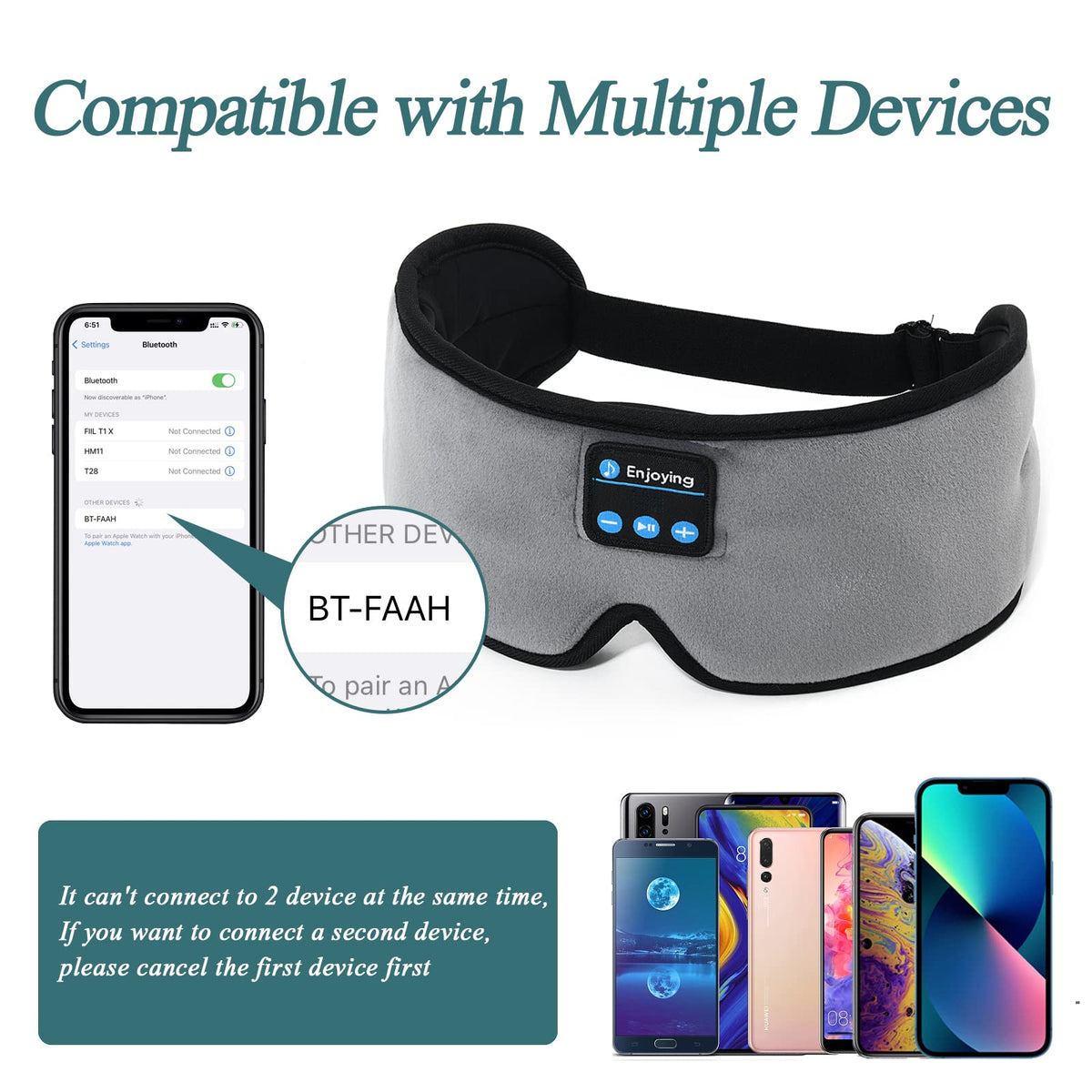 Wireless 3D Eye Mask Sleep Headphones Grey I900