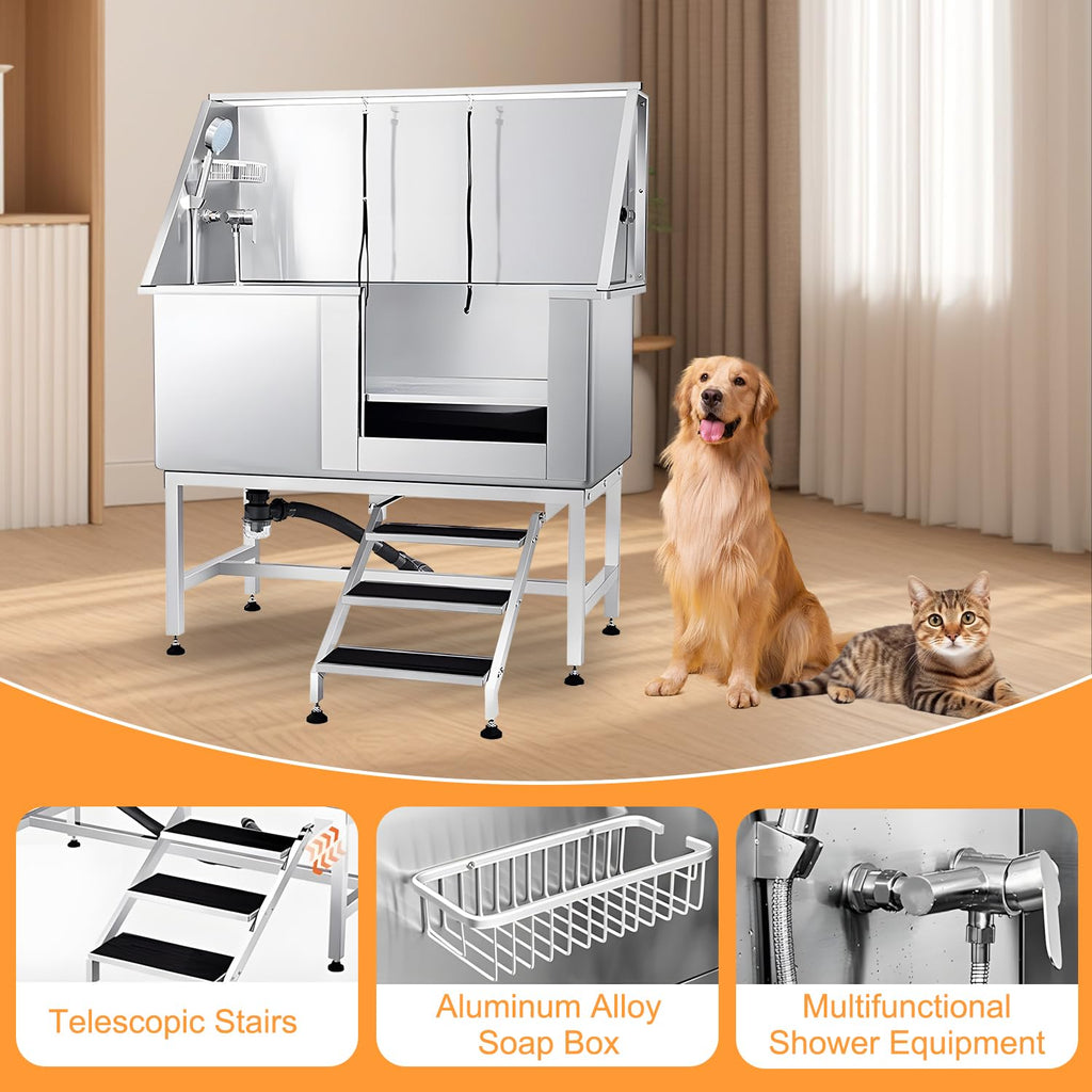 Stainless Steel Dog Washing Station with Stairs I414223
