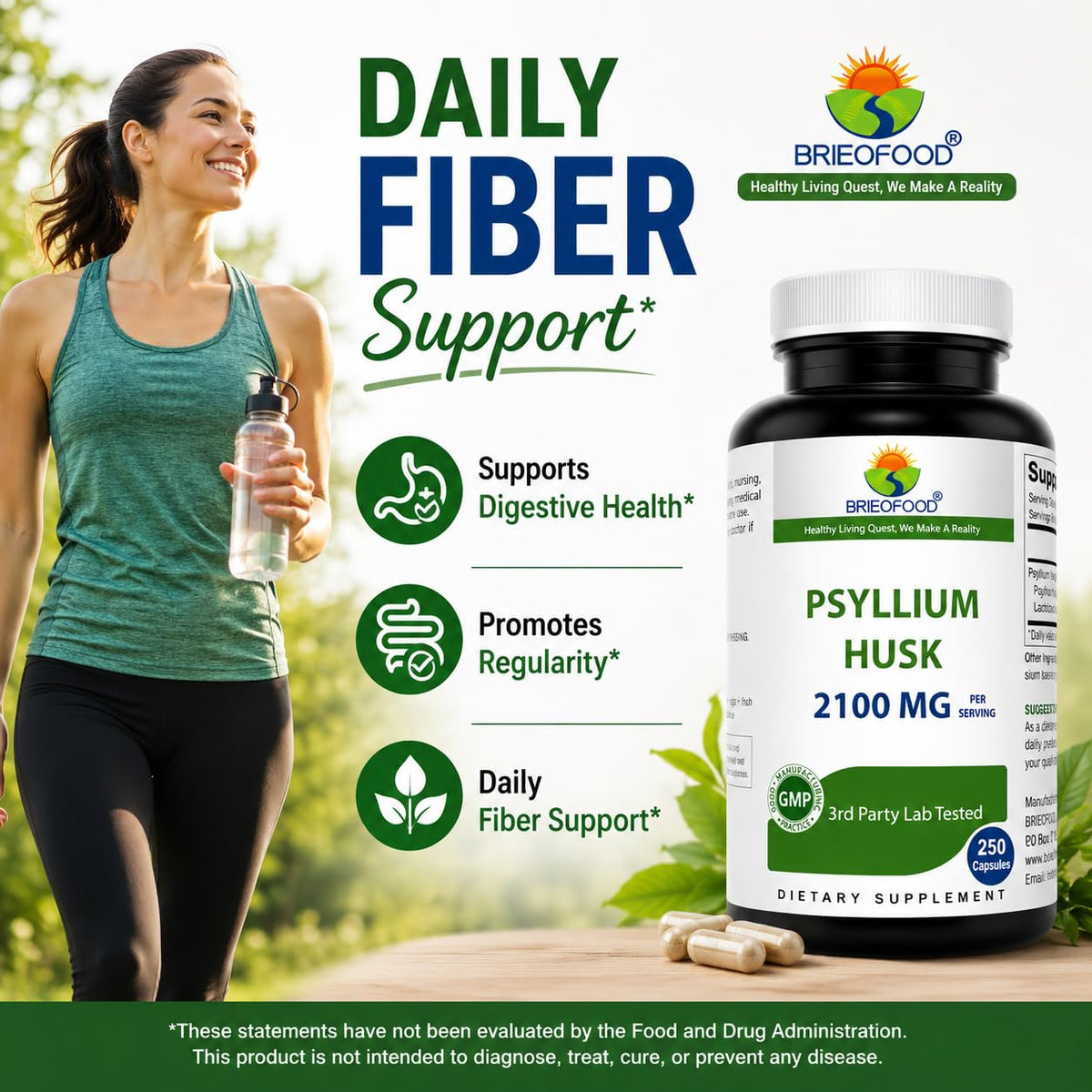 Psyllium Husk Fiber Supplement 250 Capsules Y655