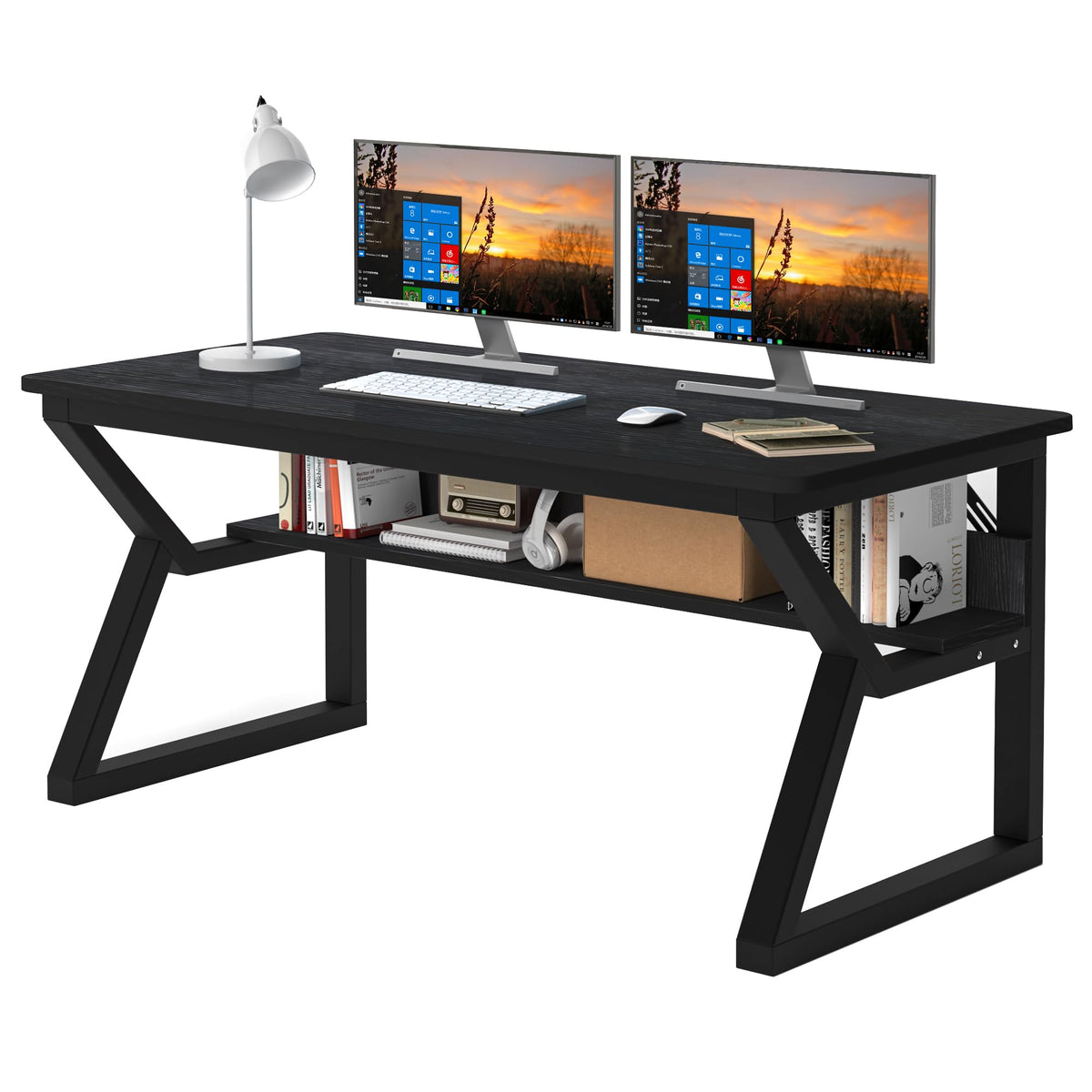 47 inch Black Computer Desk with Storage Shelf T15387
