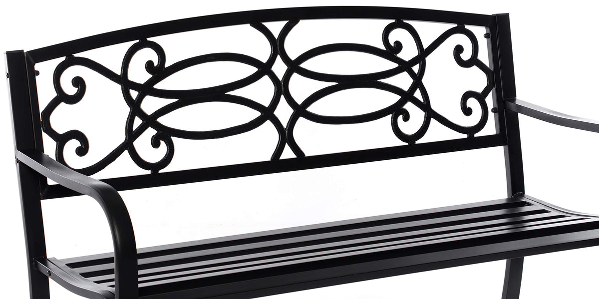 Steel Outdoor Patio Garden Bench with Cast Iron Backrest V6365