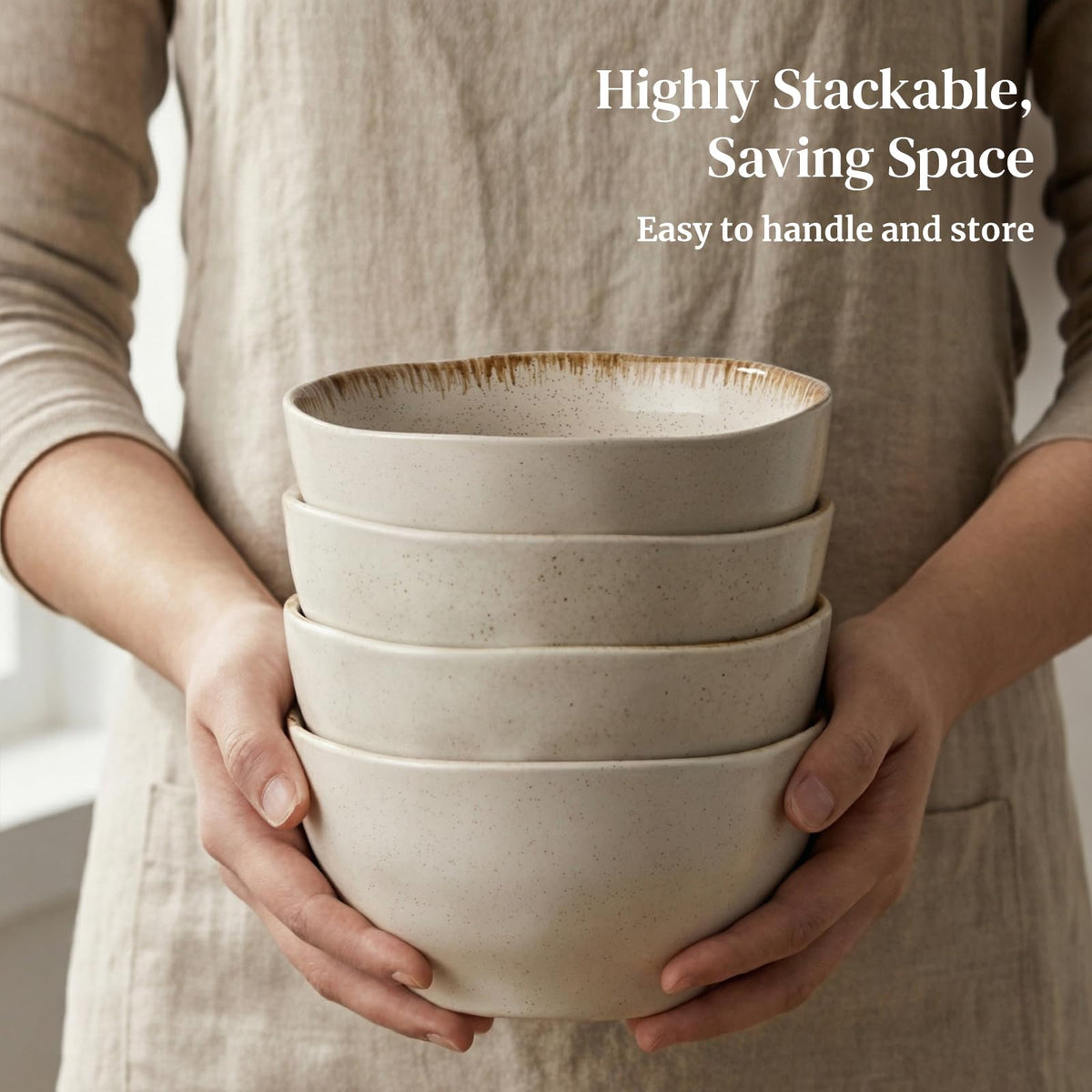 30 OZ Ceramic Soup Bowls Set of 4 Beige B31161