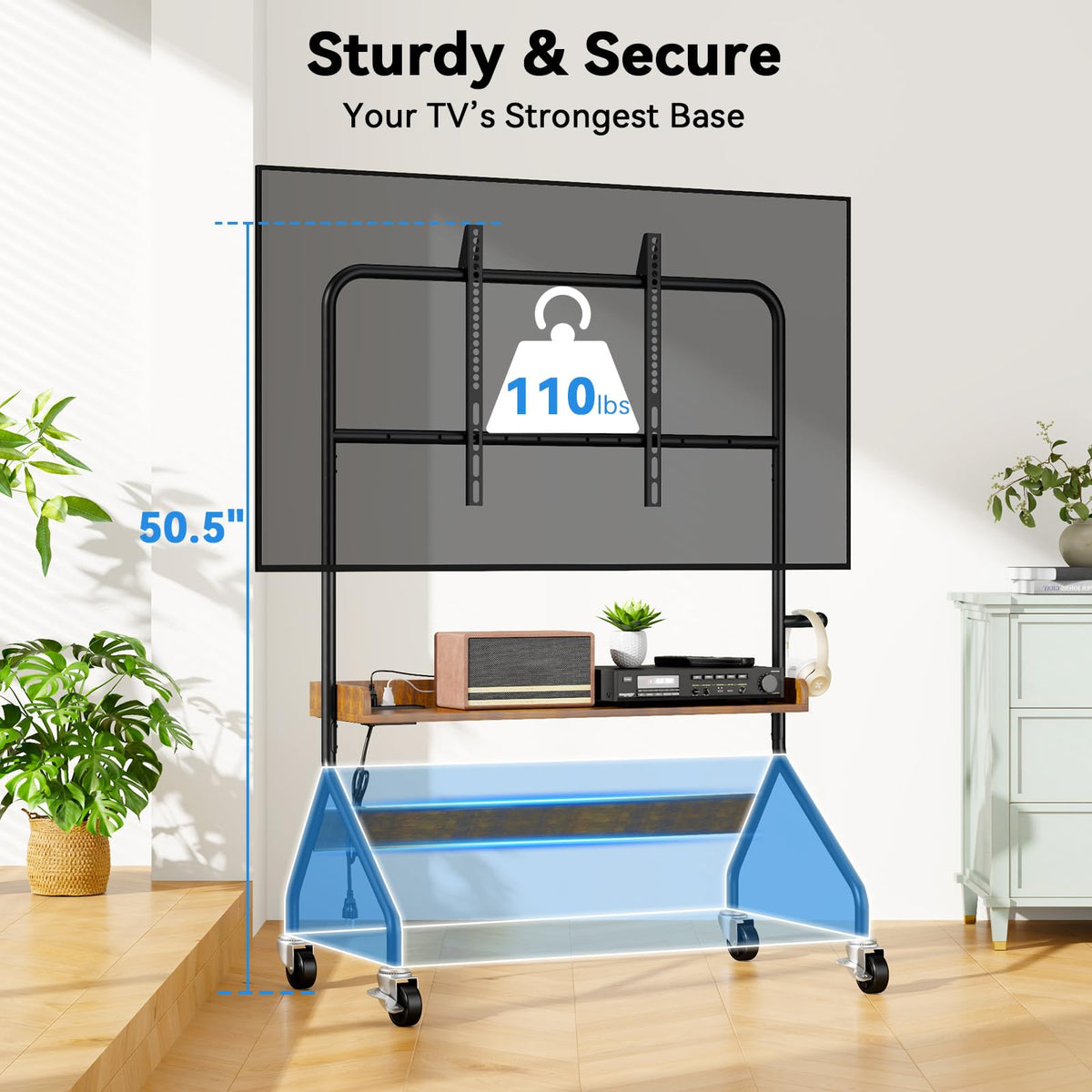 Rolling TV Stand with Power Outlet for 32-75 Inch TV T571