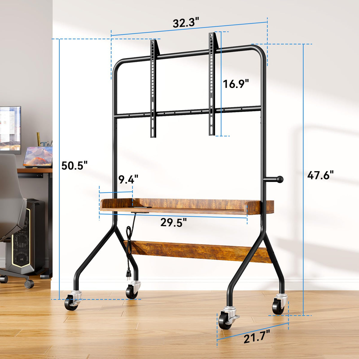 Rolling TV Stand with Power Outlet for 32-75 Inch TV T571