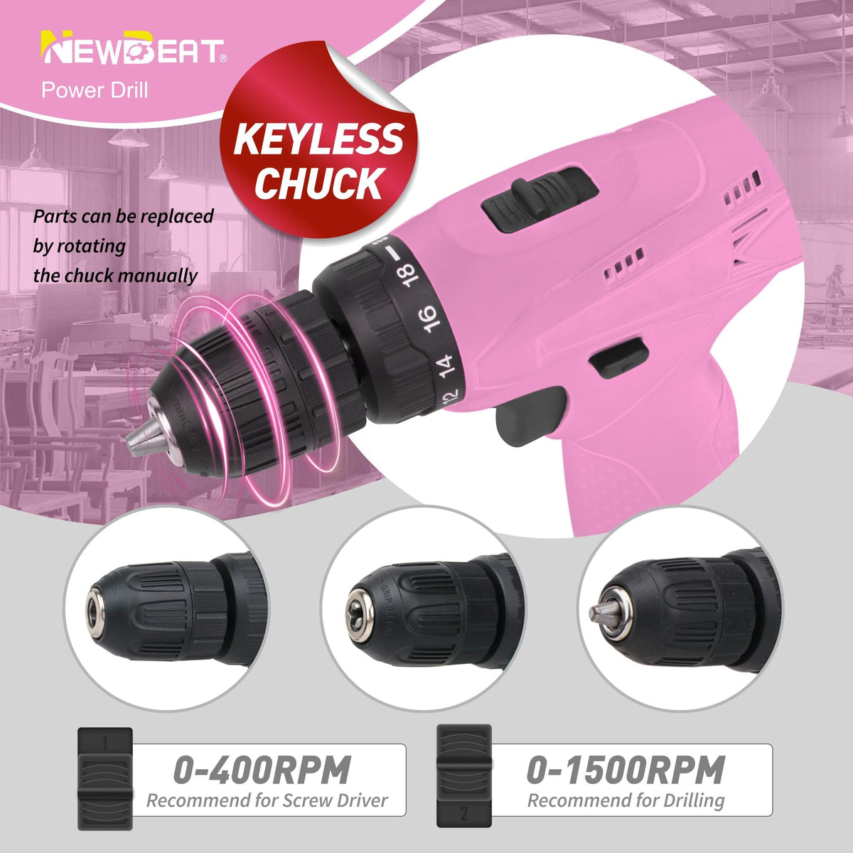 Pink 12V Cordless Drill Set with Battery and Charger J869392