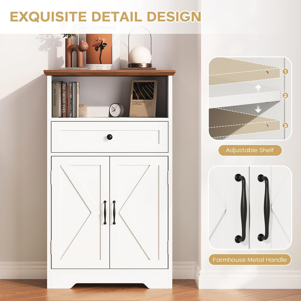 White Storage Cabinet with Barn Doors and Drawers P63370