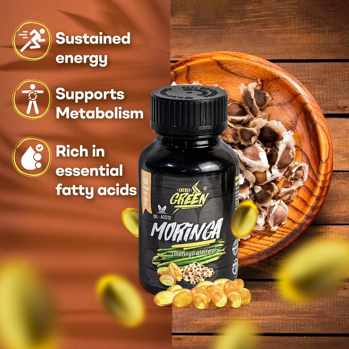 Moringa Seed Oil Softgels, Cold-Pressed, Vegan, 100 Softgels V719616