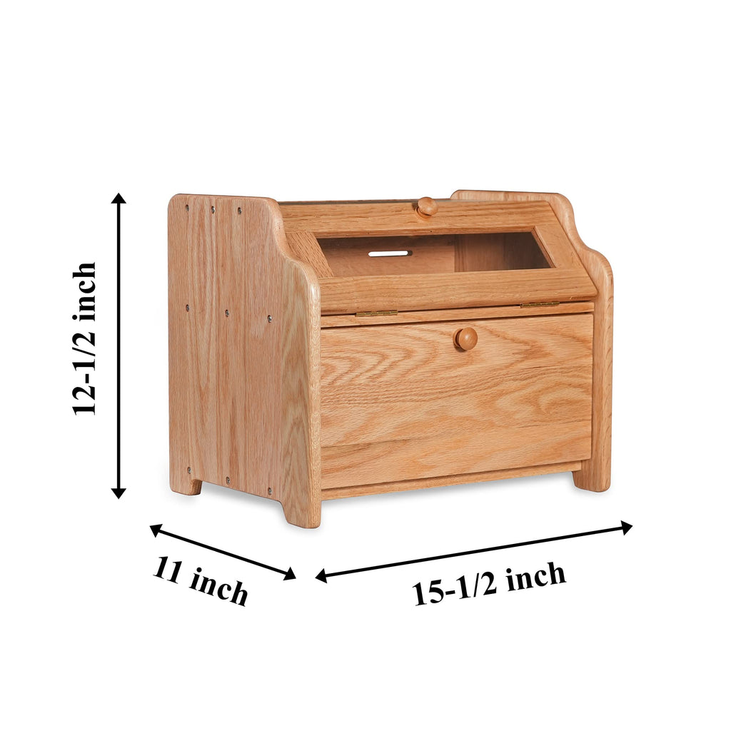 Solid Wood Oak Bread Box with Clear Window Y187881