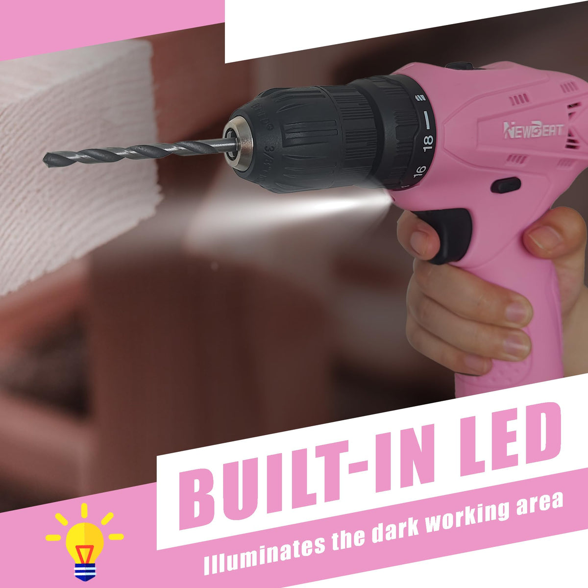 Pink 12V Cordless Drill Set with Battery and Charger J869392