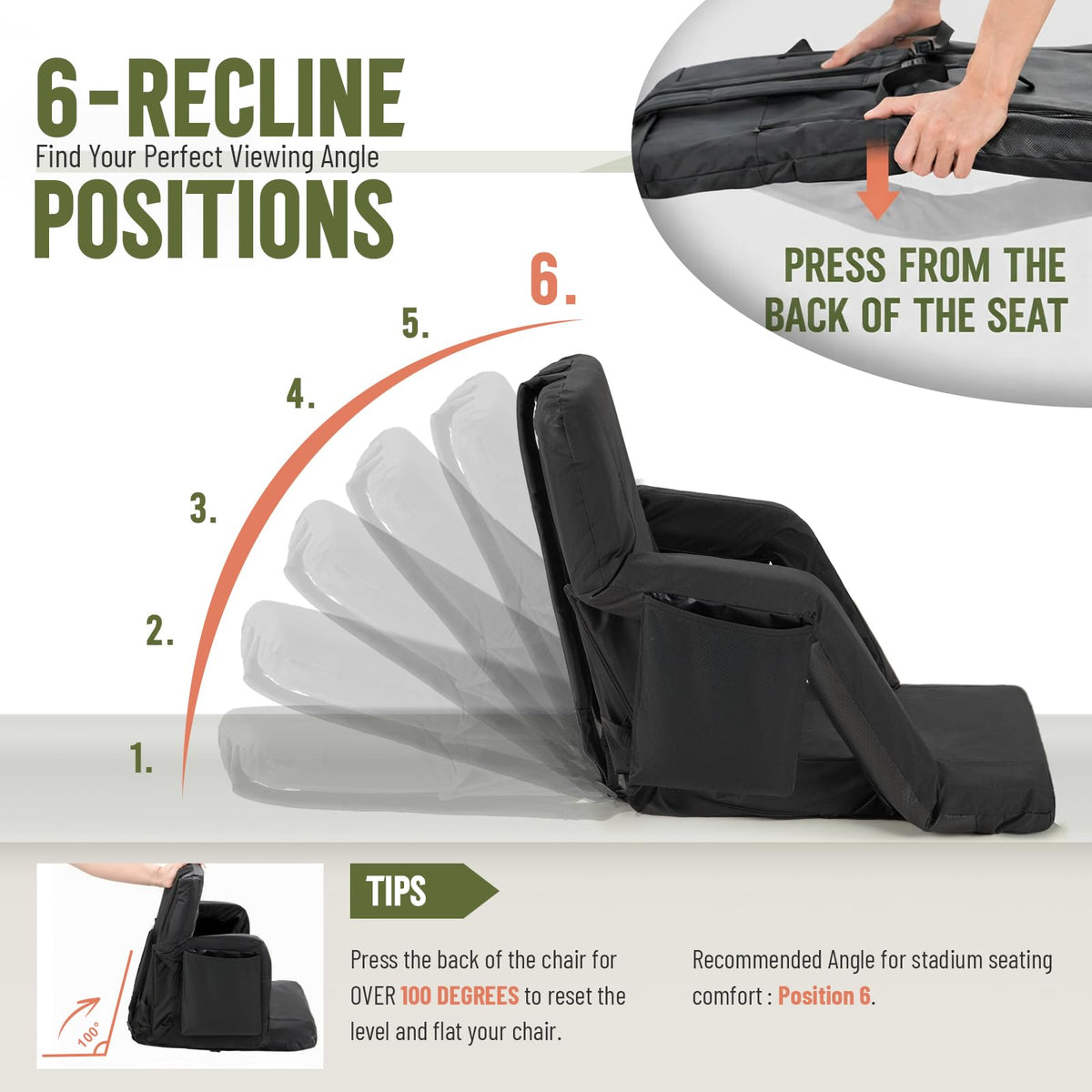 Stadium Seat with Back Support and Armrests, 2-Pack E2445